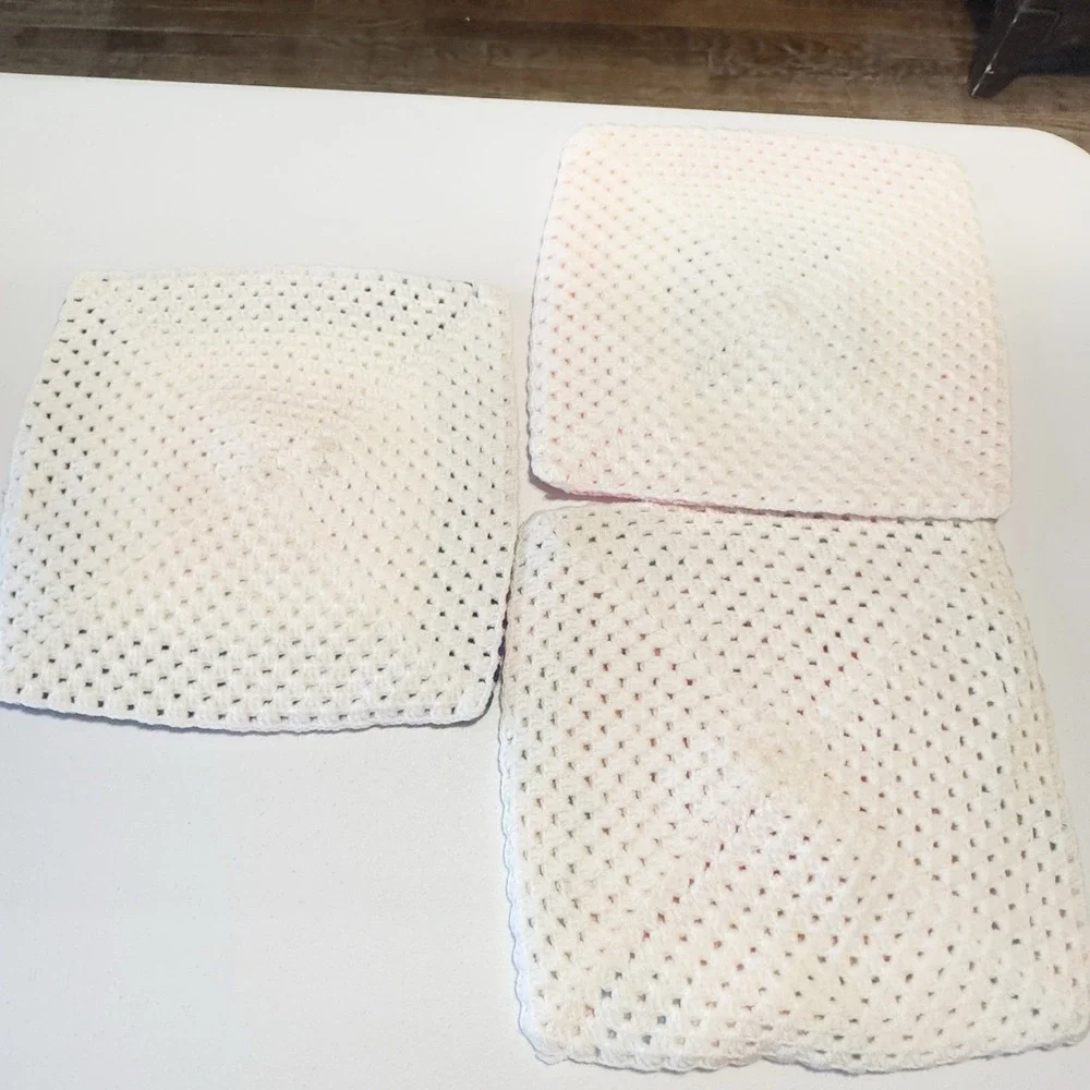 Set 3 Vtg Large Handmade Crochet Hot Pad Trivet Multicolored Thick Double Layers